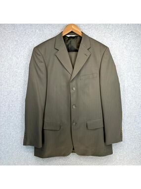 Versini Blazer Jacket Mens Size 41 Long Brown Pinstripe 100% Wool 3-Button Coat